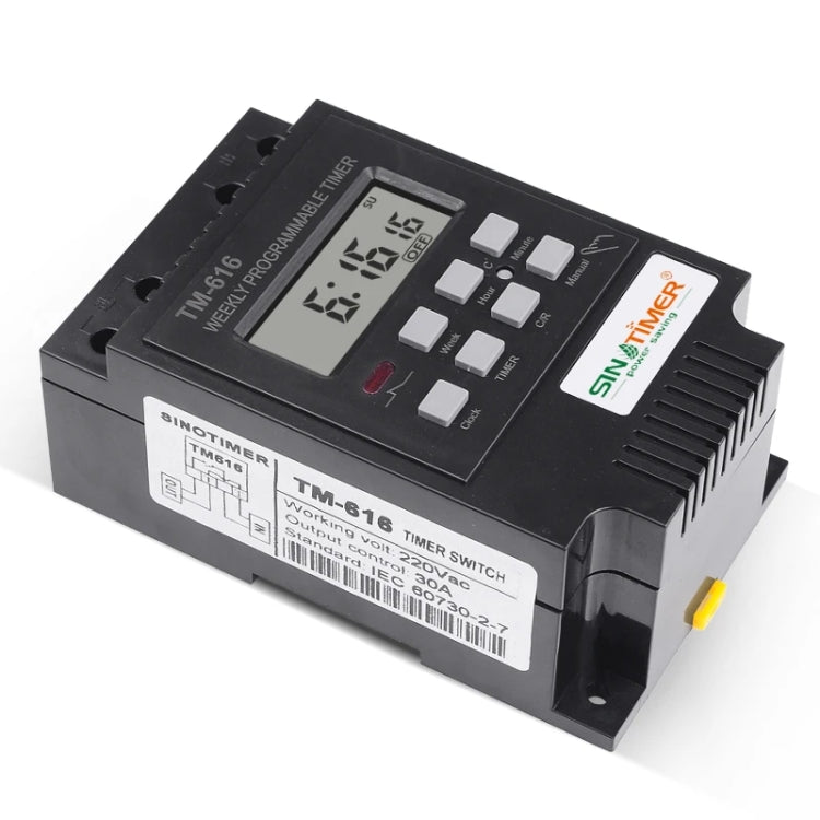 SINOTIMER TM616B-1 110V 30A Weekly Programmable Digital Timer Switch Relay Control