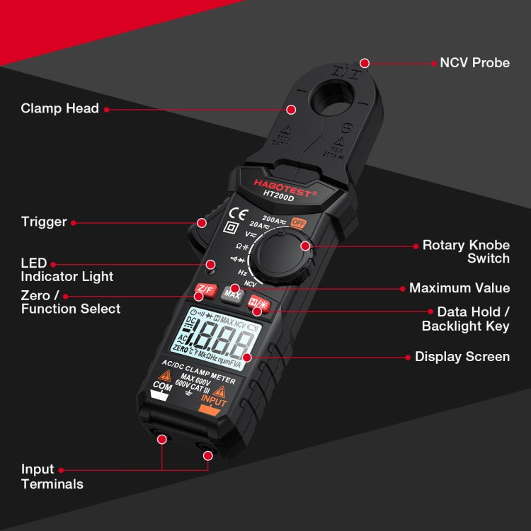 HABOTEST Mini Clamp Multimeter Portable Digital Ammeter