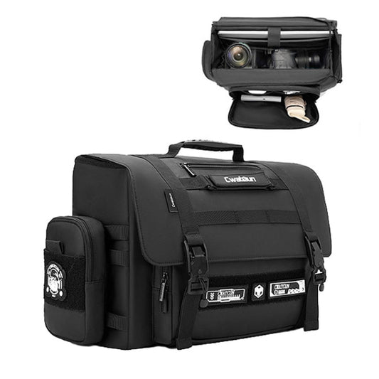 Sac pour appareil photo reflex numérique Cwatcun D115, bandoulière étanche en cuir, couleur : Noir petit