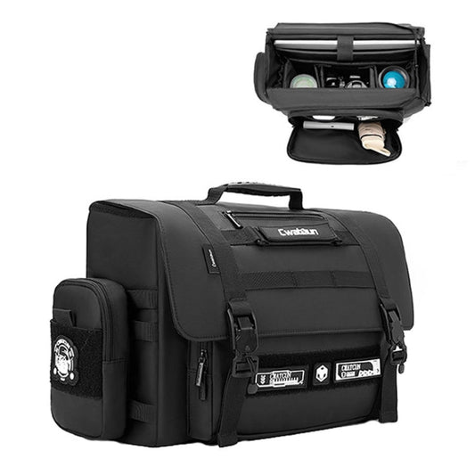 Sac photo reflex numérique en cuir imperméable Cwatcun D115 à bandoulière, couleur : noir moyen