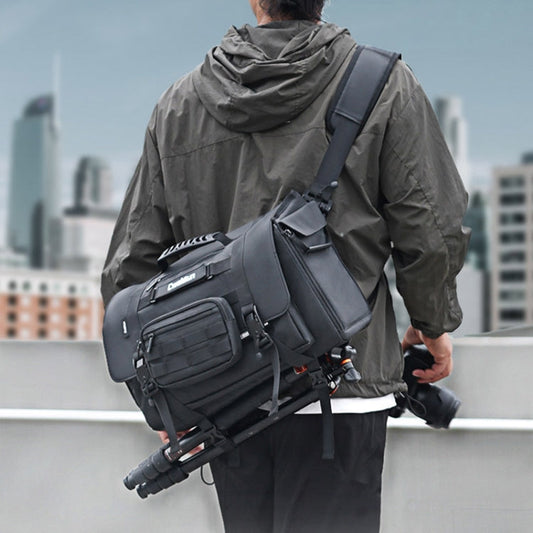 Sac photo reflex numérique en cuir imperméable Cwatcun D115 à bandoulière, couleur : noir moyen