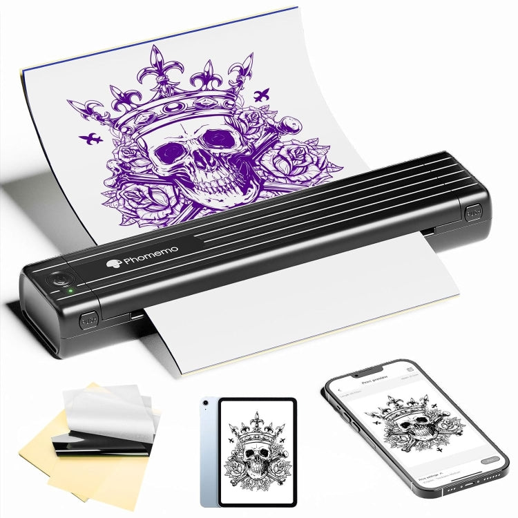 Imprimante de pochoirs de tatouage sans fil Phomemo TP83-BK avec 10 feuilles de papier de transfert (noir)