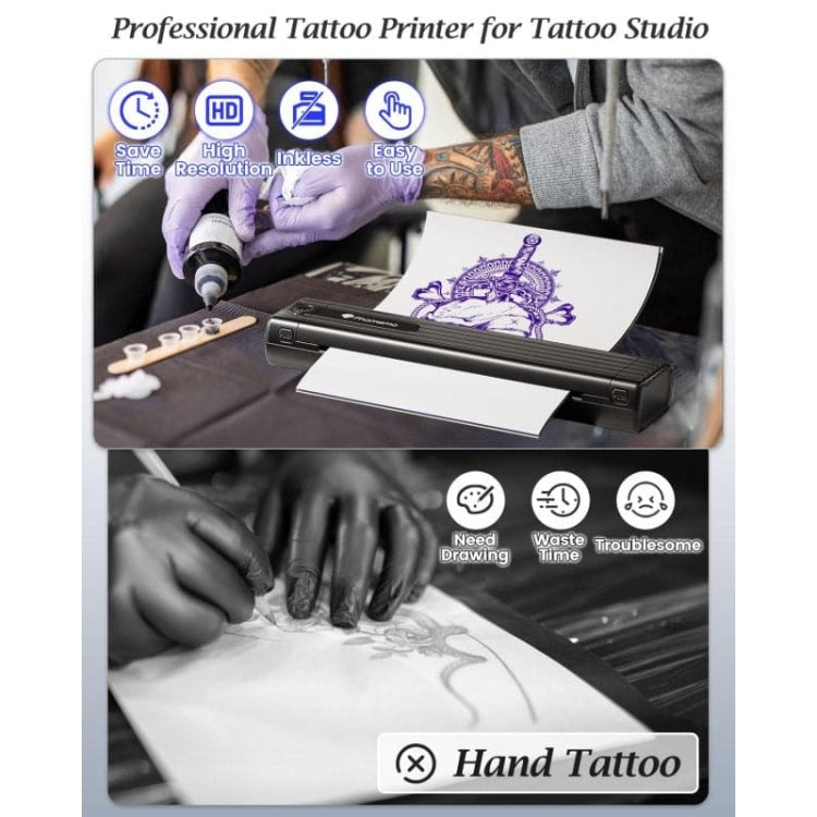Imprimante de pochoirs de tatouage sans fil Phomemo TP83-BK avec 10 feuilles de papier de transfert (noir)