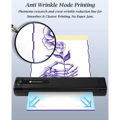 Imprimante de pochoirs de tatouage sans fil Phomemo TP83-BK avec 10 feuilles de papier de transfert (noir)