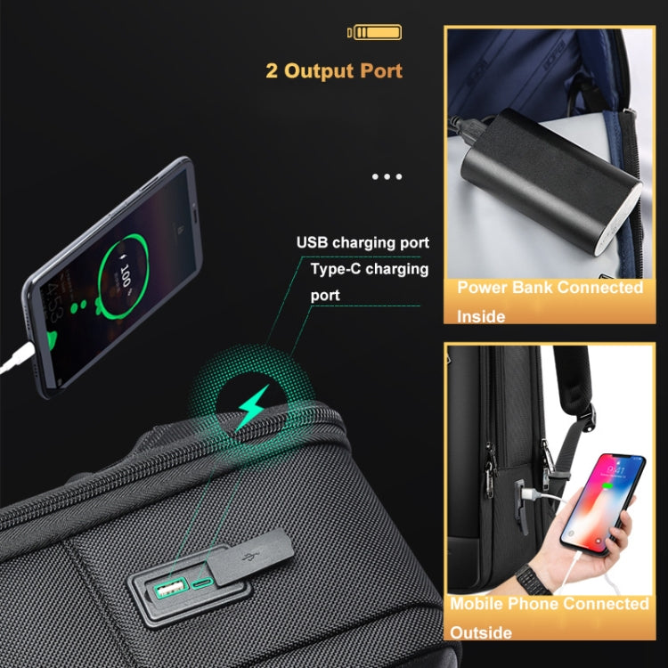 Bopai 61-51011 Large-Capacity Waterproof Business Laptop Backpack With USB+Type-C Port(Black)