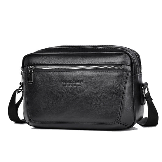 WEIXIER D523 Men Large Capacity Crossbody Single Shoulder Bag Casual PU Messenger Handbag(Black)