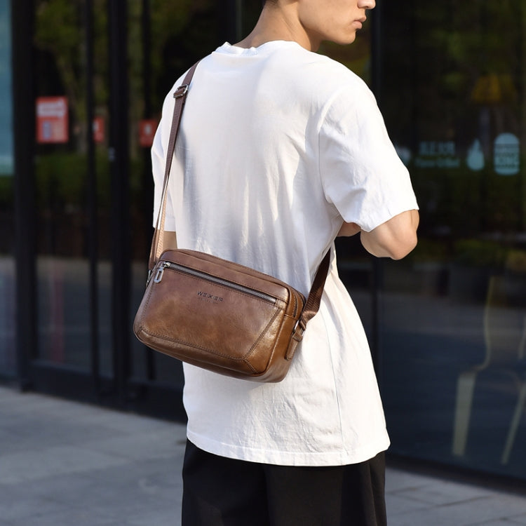 WEIXIER D523 Men Large Capacity Crossbody Single Shoulder Bag Casual PU Messenger Handbag(Black)
