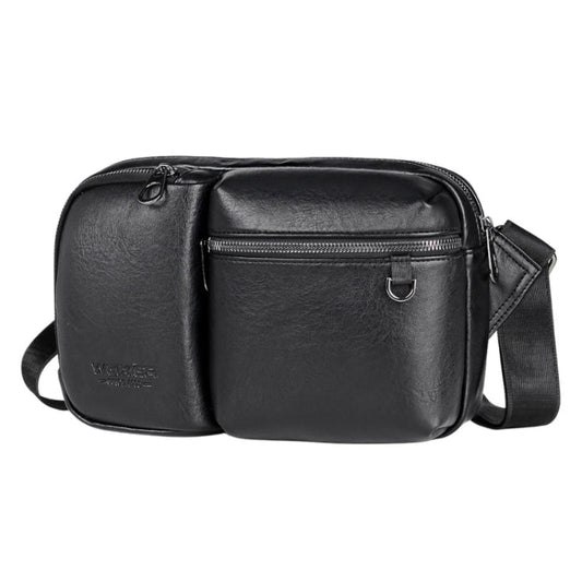 WEIXIER D401 Men Large Capacity Crossbody Single Shoulder Bag Casual PU Messenger Handbag(Black)