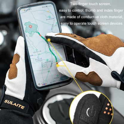 SULAITE Motorcycle Riding Breathable Conductive Touch Screen Full Finger Gloves, Size: XXL(Khaki)
