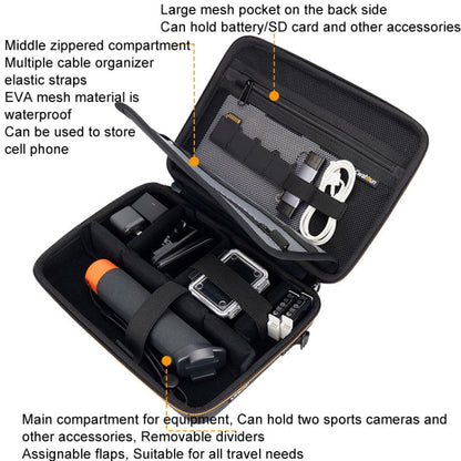 Cwatcun H91 Medium Sports Camera Case Portable Waterproof EVA Digital Camera Storage Bag(Black)