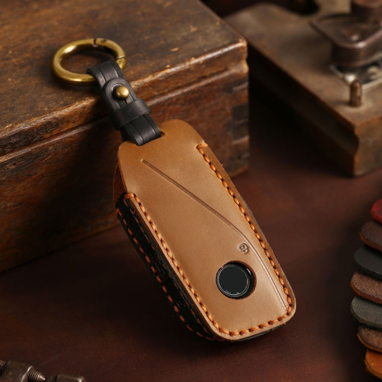 For 2024 BMW X7 Hallmo Cowhide Car Key Protection Cover(Brown)