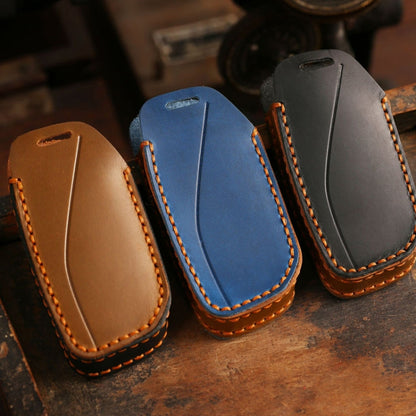 For 2024 BMW X7 Hallmo Cowhide Car Key Protection Cover(Brown)