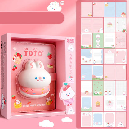 Kabaxiong A5 Size 3D Squishy Destress Cute Notebook Diary 100 Inner Pages(Honey Rabbit)