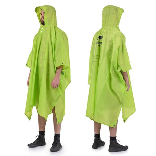 Naturehike 210T Plaid Outdoor Rain Poncho 3 In 1 Canopy Riding Travel Portable Backpacking Raincoat(Green)