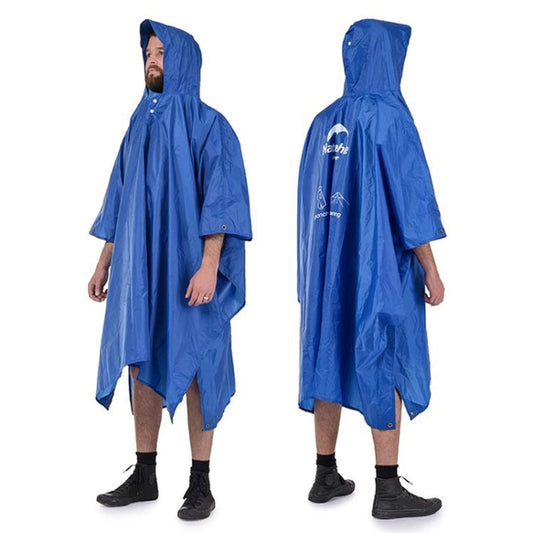 Naturehike 210T Plaid Poncho de pluie d'extérieur 3 en 1, coupe-vent, voyage, randonnée, imperméable (Bleu)
