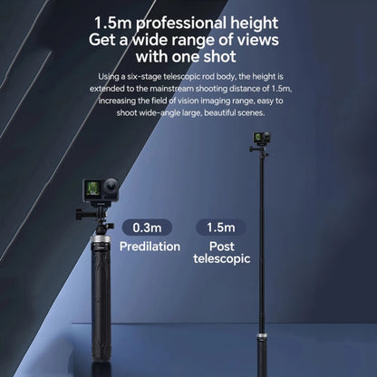 TELESIN 360 Degree Rotation 1.5m Selfie Stick Foldable Tripod For GoPro Hero / Insta360 /  DJI Osmo Action(Black)