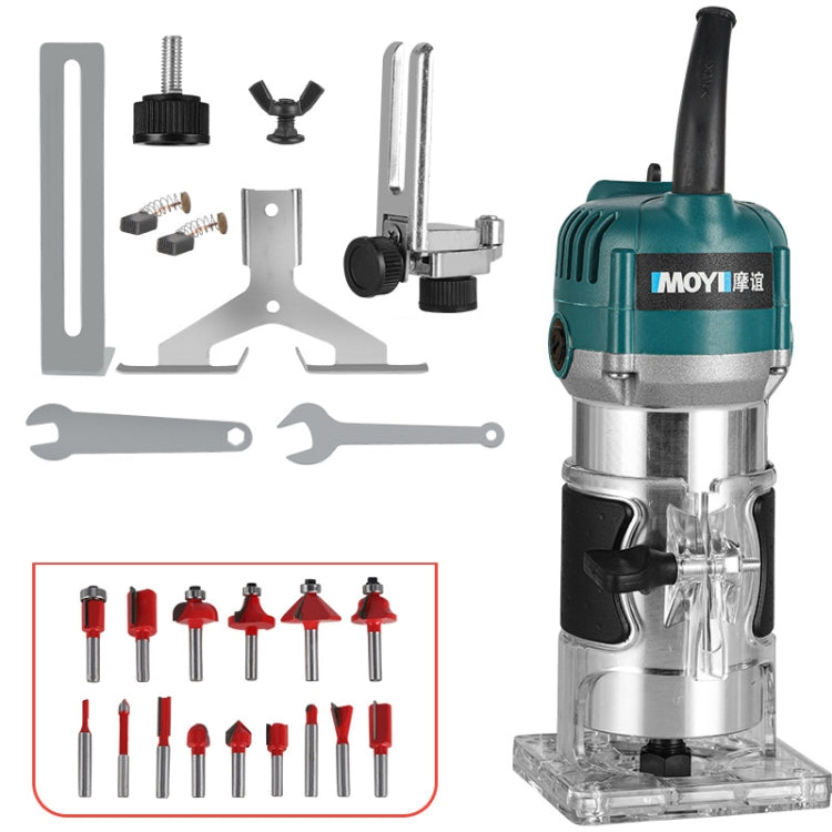 MOYI Aluminum Body Multifunctional Small Electric Woodworking Carving Slotting Trimming Machine, Specifications: 15 Milling Cutters US Plug