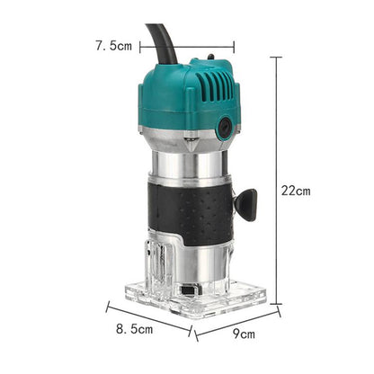 MOYI Aluminum Body Multifunctional Small Electric Woodworking Carving Slotting Trimming Machine, Specifications: 15 Milling Cutters US Plug