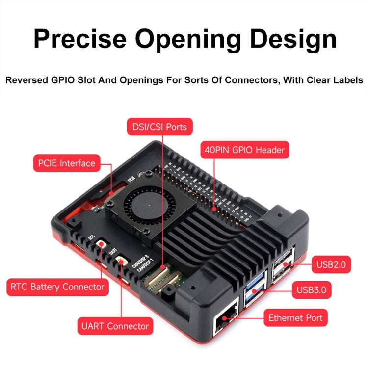 Waveshare 26587 For Raspberry Pi 5 Argon Neo Aluminum Alloy Case, Spec: M.2 Upgraded