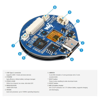 Waveshare 26369 1.28-Inch Round LCD Screen RP2040 MCU Board with Touch