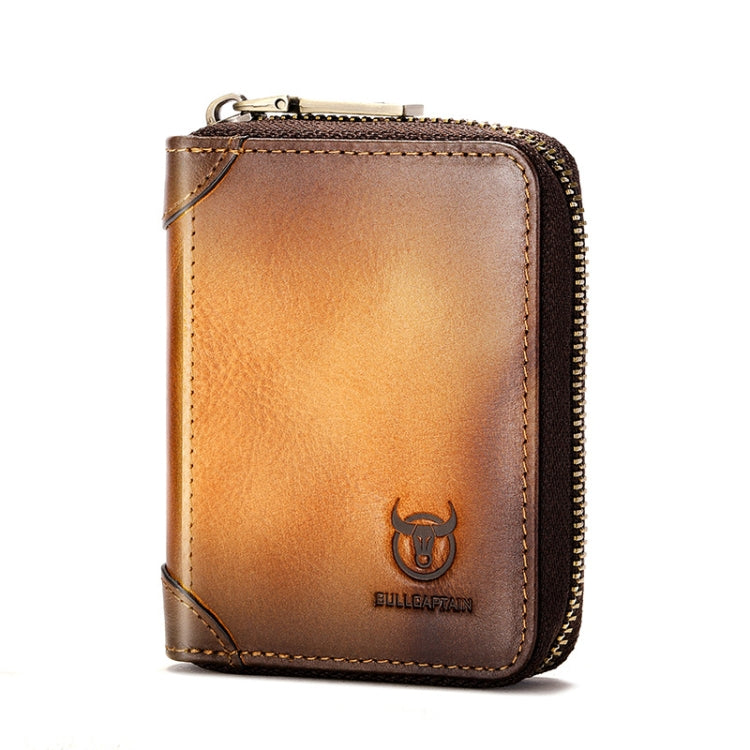 BULL CAPTAIN 475 RFID Anti-Theft Zipper Top-Layer Cowhide Multi-Card Slot Card Holder Wallet(Yellow)