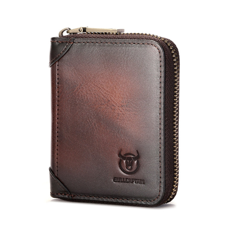 BULL CAPTAIN 475 RFID Anti-Theft Zipper Top-Layer Cowhide Multi-Card Slot Card Holder Wallet(Coffee)