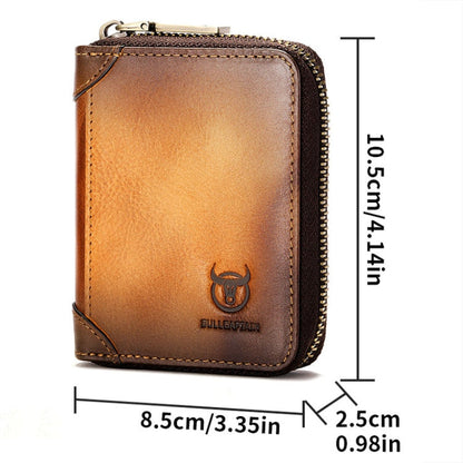 BULL CAPTAIN 475 RFID Anti-Theft Zipper Top-Layer Cowhide Multi-Card Slot Card Holder Wallet(Coffee)