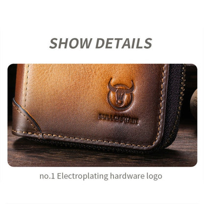 BULL CAPTAIN 475 RFID Anti-Theft Zipper Top-Layer Cowhide Multi-Card Slot Card Holder Wallet(Coffee)