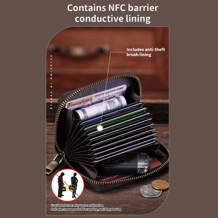 BULL CAPTAIN 475 RFID Anti-Theft Zipper Top-Layer Cowhide Multi-Card Slot Card Holder Wallet(Blue)