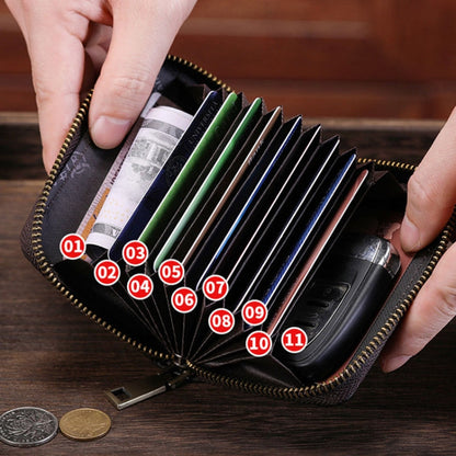 BULL CAPTAIN 475 RFID Anti-Theft Zipper Top-Layer Cowhide Multi-Card Slot Card Holder Wallet(Coffee)