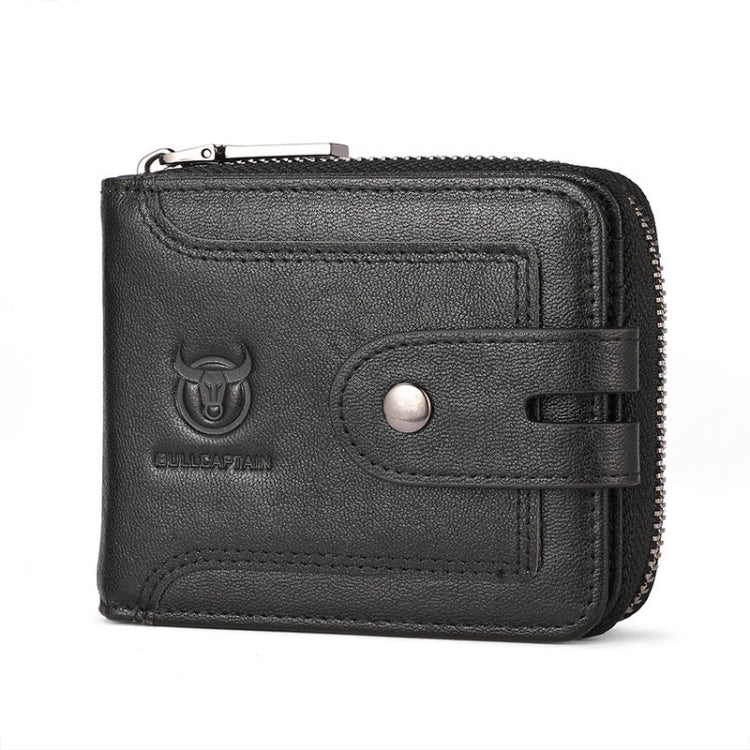 BULL CAPTAIN 232 Portefeuille Homme Zippé Antivol RFID en Cuir de Vachette Vintage Porte-Cartes de Visite (Noir)