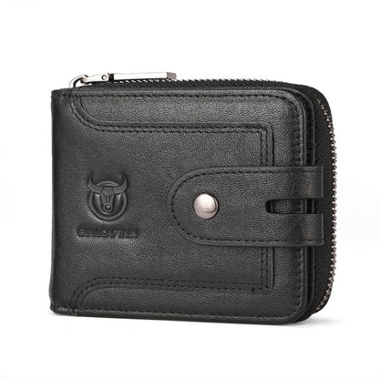 BULL CAPTAIN 232 Portefeuille Homme Zippé Antivol RFID en Cuir de Vachette Vintage Porte-Cartes de Visite (Noir)