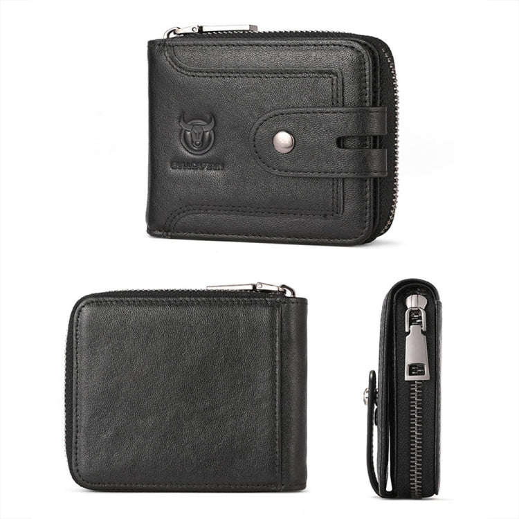 BULL CAPTAIN 232 Portefeuille Homme Zippé Antivol RFID en Cuir de Vachette Vintage Porte-Cartes de Visite (Noir)
