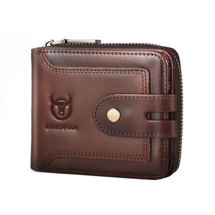 BULL CAPTAIN 232 Portefeuille Homme Zippé Antivol RFID en Peau de Vache Porte-Cartes de Visite Vintage (Café)