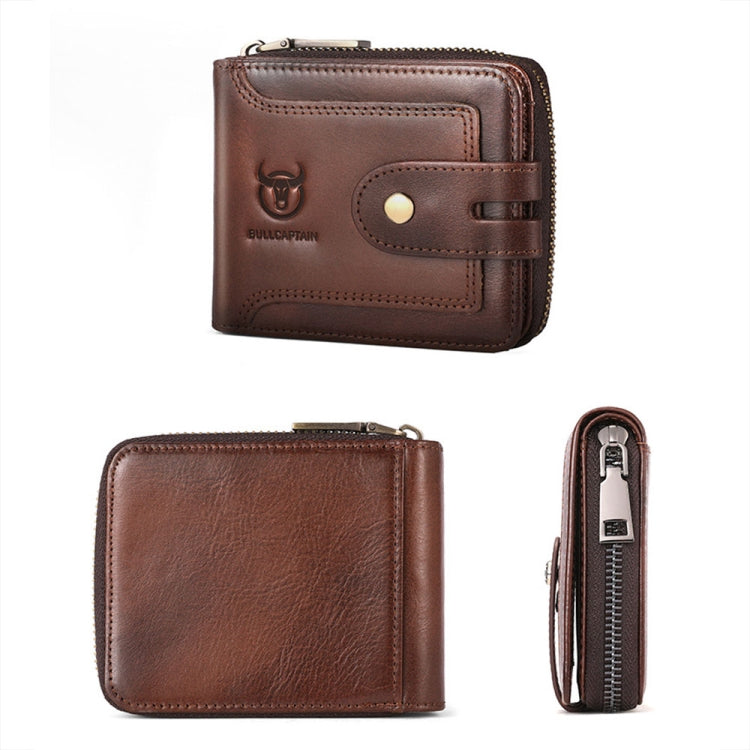BULL CAPTAIN 232 Portefeuille Homme Zippé Antivol RFID en Peau de Vache Porte-Cartes de Visite Vintage (Café)