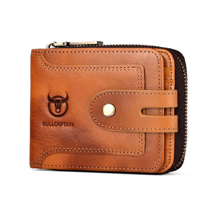 BULL CAPTAIN 232 Portefeuille Homme Zippé Anti-vol RFID en Cuir de Vachette Vintage Porte-Cartes de Visite (Jaune)