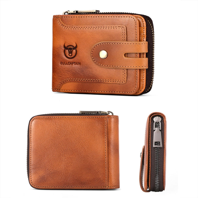 BULL CAPTAIN 232 Portefeuille Homme Zippé Anti-vol RFID en Cuir de Vachette Vintage Porte-Cartes de Visite (Jaune)