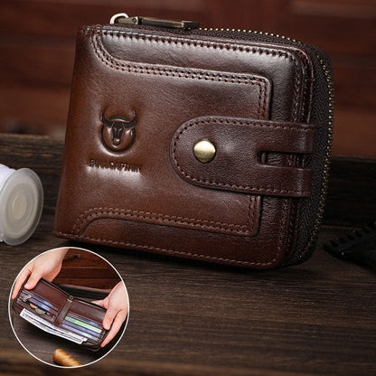 BULL CAPTAIN 232 Portefeuille Homme Zippé Antivol RFID en Cuir de Vachette Vintage Porte-Cartes de Visite (Noir)