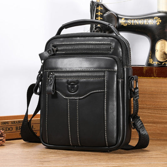 BULL CAPTAIN 0400 Large-Capacity First-Layer Cowhide Retro Single-Shoulder Crossbody Bag(Black)