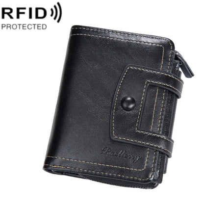 Baellerry D5112 RFID Anti-Theft Multi-Card Slot Buckle Tri-fold Zipper Short Wallet Coin Purse(Black)