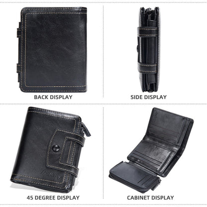 Baellerry D5112 RFID Anti-Theft Multi-Card Slot Buckle Tri-fold Zipper Short Wallet Coin Purse(Black)