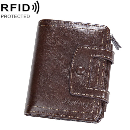 Baellerry D5112 RFID Anti-Theft Multi-Card Slot Buckle Tri-fold Zipper Short Wallet Coin Purse(Coffee)
