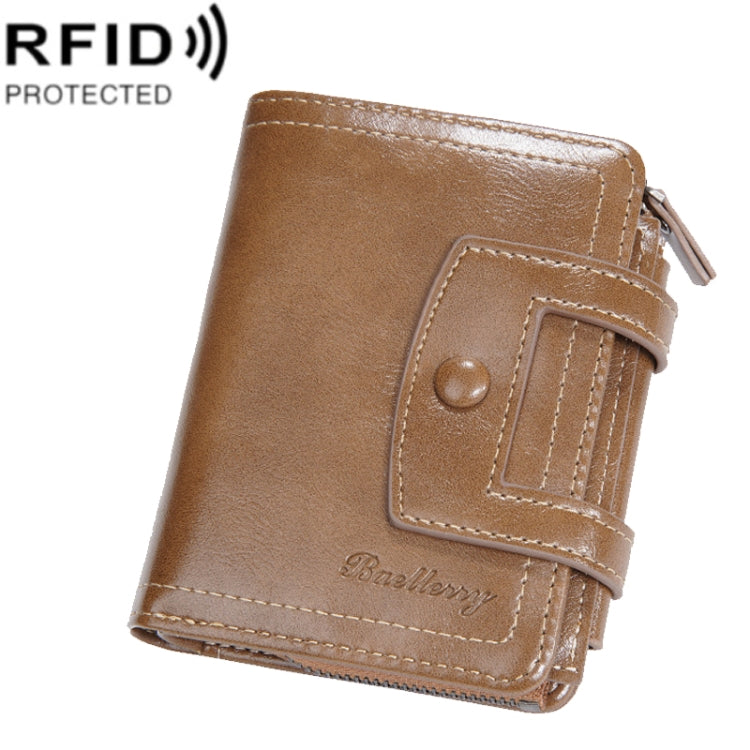 Baellerry D5112 RFID Antivol Multi-fentes Boucle Portefeuille Court à Trois Volets Zippé Porte-Monnaie (Marron)