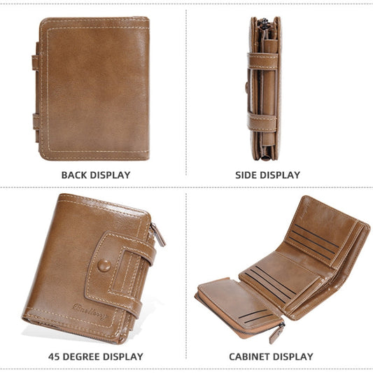 Baellerry D5112 RFID Anti-Theft Multi-Card Slot Buckle Tri-fold Zipper Short Wallet Coin Purse(Brown)
