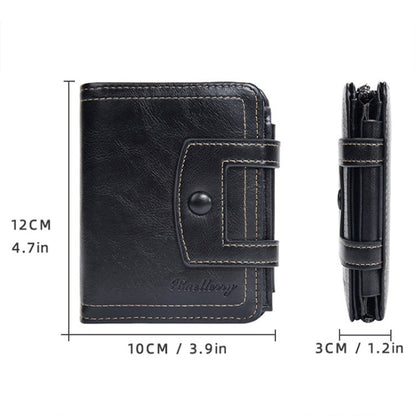 Baellerry D5112 RFID Anti-Theft Multi-Card Slot Buckle Tri-fold Zipper Short Wallet Coin Purse(Black)