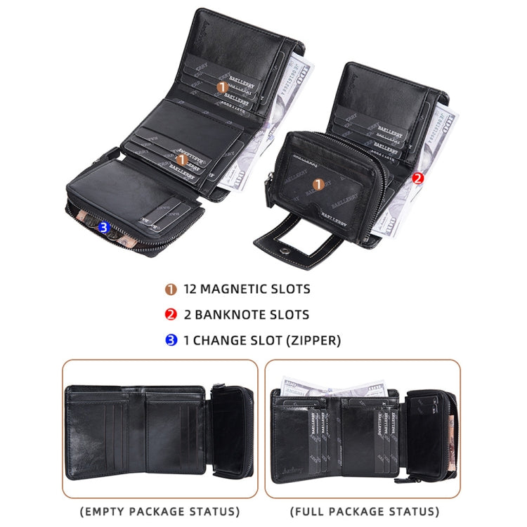 Baellerry D5112 RFID Anti-Theft Multi-Card Slot Buckle Tri-fold Zipper Short Wallet Coin Purse(Black)