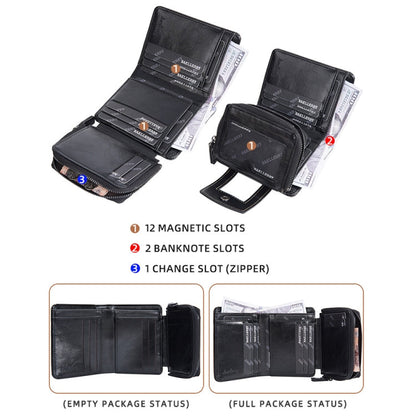 Baellerry D5112 RFID Anti-Theft Multi-Card Slot Buckle Tri-fold Zipper Short Wallet Coin Purse(Black)