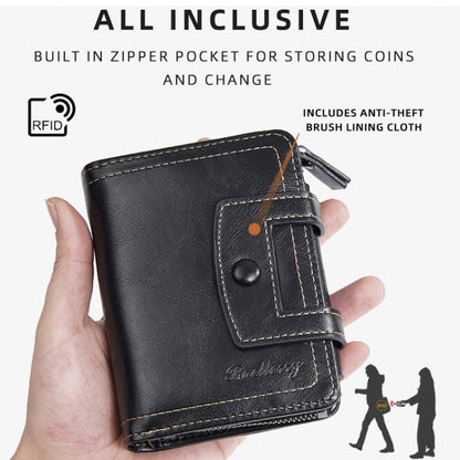 Baellerry D5112 RFID Anti-Theft Multi-Card Slot Buckle Tri-fold Zipper Short Wallet Coin Purse(Coffee)