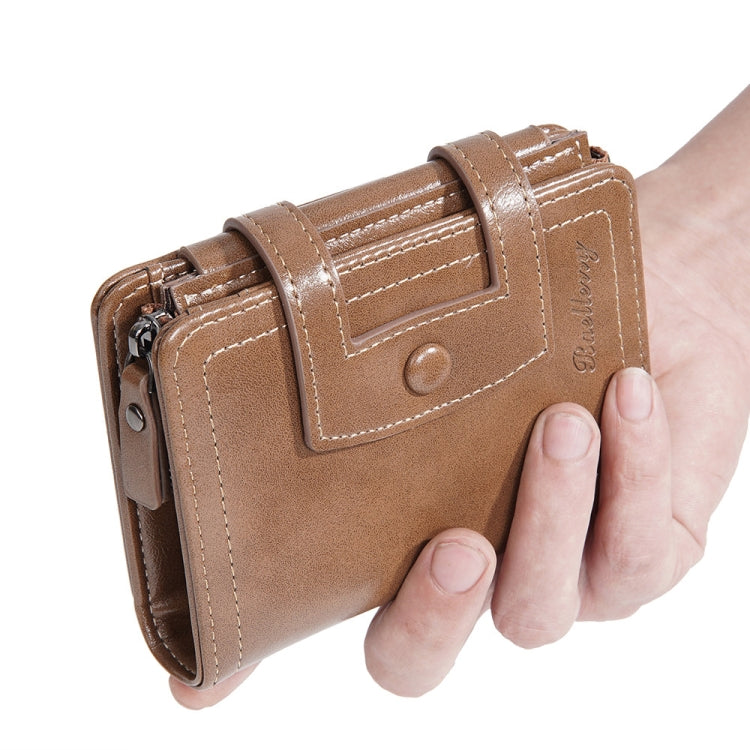 Baellerry D5112 RFID Antivol Multi-fentes Boucle Portefeuille Court à Trois Volets Zippé Porte-Monnaie (Marron)