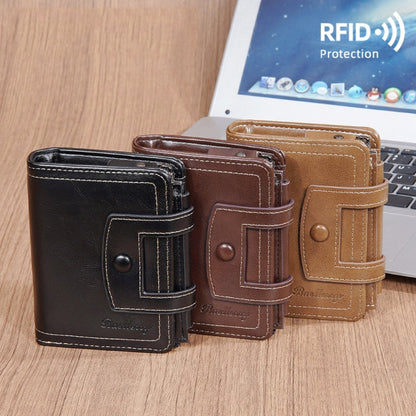 Baellerry D5112 RFID Antivol Multi-fentes Boucle Portefeuille Court à Trois Volets Zippé Porte-Monnaie (Marron)